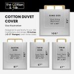 THE COTTON & SILK®️ 100% Luxury Long-Staple Cotton Duvet Cover Set - Soft & Breathable - Include 1 Duvet Cover (Corner Ties & Hidden Zipper), 2 Pillow Shams - Misty Blue + White, King/California King