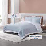 THE COTTON & SILK®️ 100% Luxury Long-Staple Cotton Duvet Cover Set - Soft & Breathable - Include 1 Duvet Cover (Corner Ties & Hidden Zipper), 2 Pillow Shams - Misty Blue + White, King/California King