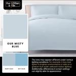 THE COTTON & SILK®️ 100% Luxury Long-Staple Cotton Duvet Cover Set - Soft & Breathable - Include 1 Duvet Cover (Corner Ties & Hidden Zipper), 2 Pillow Shams - Misty Blue + White, King/California King