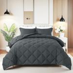 HYLEORY Queen Comforter Set with 2 Pillow Shams - Grey Fluffy Down Alternative Bedding Comforter Sets, Lightweight Luxury Soft Cooling Bed Sets for All Season