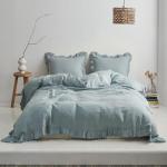 Simple&Opulence 100% Linen Duvet Cover Set, 3 PCS Natural French Flax Dusty Blue Ruffle Duvet Cover King Size, Breathable Comfy Linen Bedding Comforter Cover with 2 Pillowcases(Dusty Blue, 104" X 92")