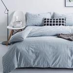 SUSYBAO Gingham Duvet Cover King 100% Washed Cotton Light Blue Plaid Duvet Cover 3 Pieces Set 1 Blue Grid Duvet Cover with Zipper Ties 2 Pillowcases Luxury Soft Gingham Bedding Set Breathable Durable