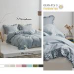 Simple&Opulence 100% Linen Duvet Cover Set, 3 PCS Natural French Flax Dusty Blue Ruffle Duvet Cover King Size, Breathable Comfy Linen Bedding Comforter Cover with 2 Pillowcases(Dusty Blue, 104" X 92")