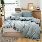 Simple&Opulence 100% Linen Duvet Cover Set, 3 PCS Natural French Flax Dusty Blue Ruffle Duvet Cover King Size, Breathable Comfy Linen Bedding Comforter Cover with 2 Pillowcases(Dusty Blue, 104" X 92")