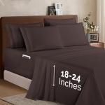 Elegant Comfort 1500 Premium Quality 6-Piece Bed Sheet Set - 18-24 Inch Extra Deep Pocket, Smart Storage Pockets, Wrinkle Free Ultra Soft 6PC Extra Deep Pocket Sheets, California King, Chocolate Brown