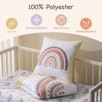 ROBUD 5-Piece Crib Bedding Set for Boy Girls, Nursery Bedding Standard Size with Boho Quilt, Crib Sheet, Crib Skirt, Pillowcase and Diaper Bag (Beige Rainbow)