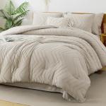 Litanika California King Size Comforter Set with Sheets Beige - 7 Pieces Bed in a Bag Cal King Chevron Tufted Complete Bedding Sets with Comforter, Sheets, Pillowcases & Shams