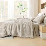 Litanika California King Size Comforter Set with Sheets Beige - 7 Pieces Bed in a Bag Cal King Chevron Tufted Complete Bedding Sets with Comforter, Sheets, Pillowcases & Shams