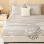 Litanika California King Size Comforter Set with Sheets Beige - 7 Pieces Bed in a Bag Cal King Chevron Tufted Complete Bedding Sets with Comforter, Sheets, Pillowcases & Shams