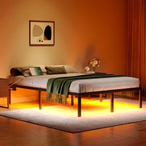 HAVONIZD Full Size Bed Frame with LED Lights & Charging Station - 14 Inch Heavy Duty Metal Platform Bed Frame No Box Spring Needed, Easy Assembly, No Noise