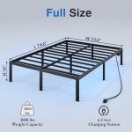 HAVONIZD Full Size Bed Frame with LED Lights & Charging Station - 14 Inch Heavy Duty Metal Platform Bed Frame No Box Spring Needed, Easy Assembly, No Noise