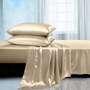 Manyshofu Satin Twin Sheets Set 3 Piece - Soft Silky Satin Sheets Set, Beige Satin Bed Sheets Cooling & Luxury Bedding Sheet Set(1 Satin Fitted Sheet, 1 Satin Flat Sheet, 1 Satin Pillow case)