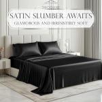 DECOLURE Satin Bed Sheets - 6 Piece Luxury Silky King Size Bedding Set - Softer Than Silk, Wrinkle-Free with 15” Deep Pocket Fitted Sheet, Perfect for Hair & Skin, Gifts for Women (Striped Black)