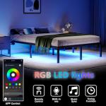 HAVONIZD Full Size Bed Frame with LED Lights & Charging Station - 14 Inch Heavy Duty Metal Platform Bed Frame No Box Spring Needed, Easy Assembly, No Noise