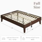 Yaheetech Full Bed Frame Natural Solid Wood Platform Bed with Wooden Slats Support, 12-inch Underbed Space for Storage, Noise-Free Design, Easy Assembly, Dark Walnut Finish