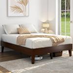 Yaheetech Full Bed Frame Natural Solid Wood Platform Bed with Wooden Slats Support, 12-inch Underbed Space for Storage, Noise-Free Design, Easy Assembly, Dark Walnut Finish