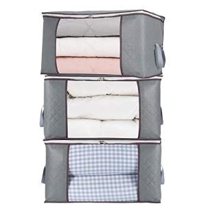 combocube 3Pcs Zippered Storage Bag for Closet King Comforter, pillow, quilt, bedding, Clothes, Blanket Organizers with Large Clear Window & Carry Handles Space Saver
