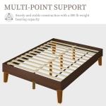 Yaheetech Full Bed Frame Natural Solid Wood Platform Bed with Wooden Slats Support, 12-inch Underbed Space for Storage, Noise-Free Design, Easy Assembly, Dark Walnut Finish
