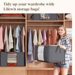 Lifewit 90L Large Storage Bags, Closet Organizers and Storage, Clothes Storage Bins with Lids, Foldable Storage Containers with Reinforced Handles for Clothing, Blanket, Bedding, Comforter 3 Pack Gray