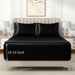 VACVELT 3pcs Extra Deep Pocket Satin Fitted Sheet Set Queen Bed Set, Black Bottom Sheet Fit 18-24 Inch Deep Pocket Mattress, Silky Bedding Set Soft & Ultra Deep Fitted Sheet & 2 Pillowcase