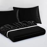 VACVELT 3pcs Extra Deep Pocket Satin Fitted Sheet Set Queen Bed Set, Black Bottom Sheet Fit 18-24 Inch Deep Pocket Mattress, Silky Bedding Set Soft & Ultra Deep Fitted Sheet & 2 Pillowcase