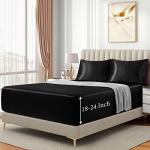 VACVELT 3pcs Extra Deep Pocket Satin Fitted Sheet Set Queen Bed Set, Black Bottom Sheet Fit 18-24 Inch Deep Pocket Mattress, Silky Bedding Set Soft & Ultra Deep Fitted Sheet & 2 Pillowcase