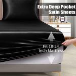 VACVELT 3pcs Extra Deep Pocket Satin Fitted Sheet Set Queen Bed Set, Black Bottom Sheet Fit 18-24 Inch Deep Pocket Mattress, Silky Bedding Set Soft & Ultra Deep Fitted Sheet & 2 Pillowcase