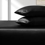 VACVELT 3pcs Extra Deep Pocket Satin Fitted Sheet Set Queen Bed Set, Black Bottom Sheet Fit 18-24 Inch Deep Pocket Mattress, Silky Bedding Set Soft & Ultra Deep Fitted Sheet & 2 Pillowcase