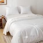 HeimenAogo Egyptian Cotton Duvet Cover Queen Size Sateen Weave, Silky Soft and Breathable Bedding Set with Zipper Closure, Long Staple Cotton Bed Linen Pure White 3Pcs (90"×90")