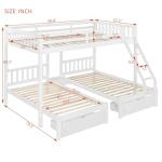 Merax Full Over Twin & Twin Bunk Bed for 3, Wooden Triple Bunk Bed with 2 Storage Drawers, Ladder and Guardrails, No Box Spring Needed, White