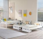 Merax Full Over Twin & Twin Bunk Bed for 3, Wooden Triple Bunk Bed with 2 Storage Drawers, Ladder and Guardrails, No Box Spring Needed, White