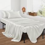 SiinvdaBZX 4-Piece Cot Sheet Set 31" x 75", Ivory White Satin Cot Size Sheets Silky Soft Rv Bunk Bed Sheets for Narrow Twin/Camp Bunk/Guest Beds/Army Cots/Trifold Mattress