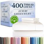 400 Thread Count Cotton Sheet Set - King Size 100% Cotton Sheets - Easily Fits 8" to 16" Mattress - Silky-Soft, Wrinkle Free, Breathable and Comfy - Deep Pockets & Hotel Quality Bedding Set - White