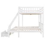 Merax Full Over Twin & Twin Bunk Bed for 3, Wooden Triple Bunk Bed with 2 Storage Drawers, Ladder and Guardrails, No Box Spring Needed, White