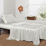 SiinvdaBZX 4-Piece Cot Sheet Set 31" x 75", Ivory White Satin Cot Size Sheets Silky Soft Rv Bunk Bed Sheets for Narrow Twin/Camp Bunk/Guest Beds/Army Cots/Trifold Mattress