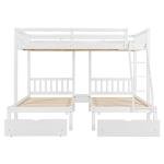 Merax Full Over Twin & Twin Bunk Bed for 3, Wooden Triple Bunk Bed with 2 Storage Drawers, Ladder and Guardrails, No Box Spring Needed, White
