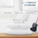 XOOX Linen Cotton Sheets Queen Size Set - 100% Cotton 500 Thread Count Queen Sheet Set (4 PC, White), Soft, Cooling, Sateen Weave, Luxury Hotel Quality Deep Pocket Bed Sheet for Hot Sleepers