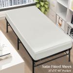 SiinvdaBZX 4-Piece Cot Sheet Set 31" x 75", Ivory White Satin Cot Size Sheets Silky Soft Rv Bunk Bed Sheets for Narrow Twin/Camp Bunk/Guest Beds/Army Cots/Trifold Mattress