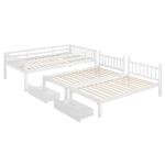 Merax Full Over Twin & Twin Bunk Bed for 3, Wooden Triple Bunk Bed with 2 Storage Drawers, Ladder and Guardrails, No Box Spring Needed, White