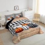 Fall Pumpkins Comforter Set King Rustic Farmhouse Thanksgiving Theme Bedding Set Black White Buffalo Plaid Bedding Comforter Sets Happy Autumn Fall Quilt Duvet Wooden Board Home Room Decor 3 Pcs