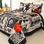 Cmfshape Halloween Bedspread,Black Quilt Set Queen Size,Pumpkin Ghost Festival Themed Bedding Set,Decorative Quilted 4 Piece Coverlet Set with 3 Pillow Shams(Black,Queen90 x90)