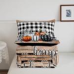 Fall Pumpkins Comforter Set King Rustic Farmhouse Thanksgiving Theme Bedding Set Black White Buffalo Plaid Bedding Comforter Sets Happy Autumn Fall Quilt Duvet Wooden Board Home Room Decor 3 Pcs