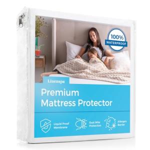 LINENSPA Premium Waterproof Mattress Protector - Full Size - Breathable - Fitted Style - Machine Washable & Dryer Safe - Mattress Protector for Kids, Teens, and Adults, White