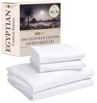 California Design Den Certified 100% Egyptian Cotton Sheets King Size Set with Deep Pockets, Soft Sateen Weave, Luxury King Size Sheets Set, Wrinkle-Resistant, Cool & Durable Bedding - White
