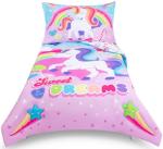 Todays Kids Unicorn Toddler Bedding Set for Girls - 4-Piece Toddler Bed Comforter Sets for Girls, Reversible Comforter & Pillowcase, Flat Sheet, Fitted Sheet, Breathable & Super Soft Microfiber