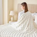 NEWCOSPLAY Throw Blanket for Couch Ivory Super Soft Flannel Fleece 3D Bubble Lightweight Bed Blanket All Season Use (Ivory, Throw(50"x60"))