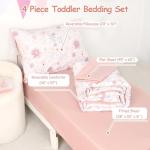 WINGHENLEE Toddler Bedding Set, 4 Pieces Toddler Comforter Set for Girls Kids, Ultra Soft Toddler Bed Sheets Set in a Bag, Includes Comforter, Fitted Sheet, Flat Sheet, Pillowcase, Pink Floral