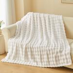 NEWCOSPLAY Throw Blanket for Couch Ivory Super Soft Flannel Fleece 3D Bubble Lightweight Bed Blanket All Season Use (Ivory, Throw(50"x60"))