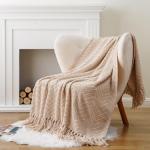 BATTILO HOME Beige Throw Blankets for Couch, Knitted Tan Throw Blanket for Twin Bed, Super Soft Warm Large Throws for Home Decor, 60" x 80"