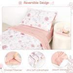 WINGHENLEE Toddler Bedding Set, 4 Pieces Toddler Comforter Set for Girls Kids, Ultra Soft Toddler Bed Sheets Set in a Bag, Includes Comforter, Fitted Sheet, Flat Sheet, Pillowcase, Pink Floral